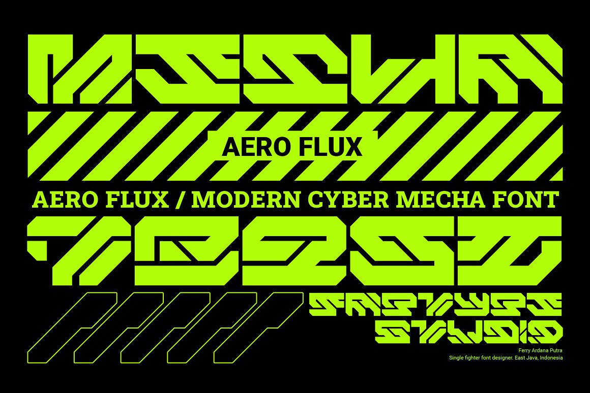 未来工业机械赛博科幻机甲海报标题LOGO设计英文字体安装包 Aero Flux | Modern Cyber Mecha Font（7939） -