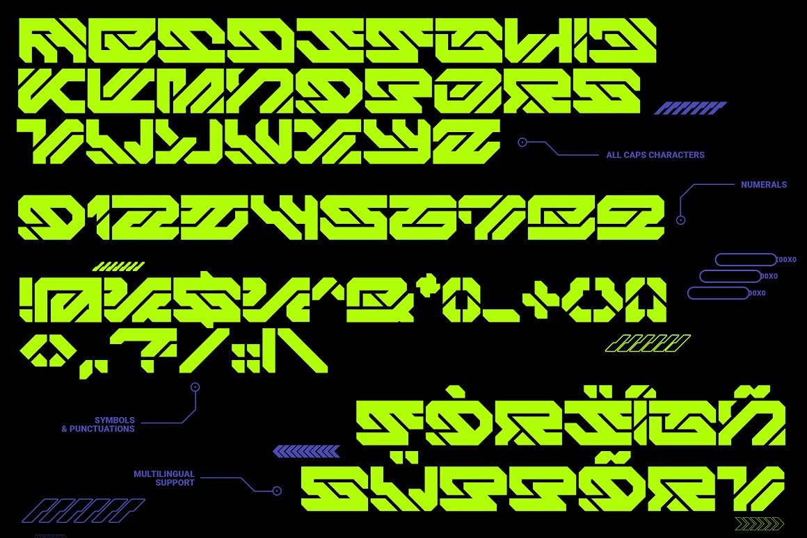 未来工业机械赛博科幻机甲海报标题LOGO设计英文字体安装包 Aero Flux | Modern Cyber Mecha Font（7939） -