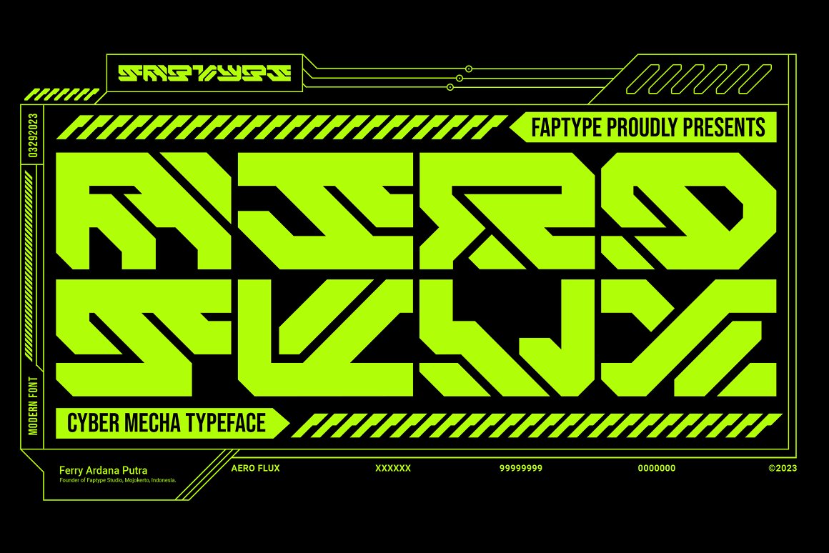 未来工业机械赛博科幻机甲海报标题LOGO设计英文字体安装包 Aero Flux | Modern Cyber Mecha Font（7939） -