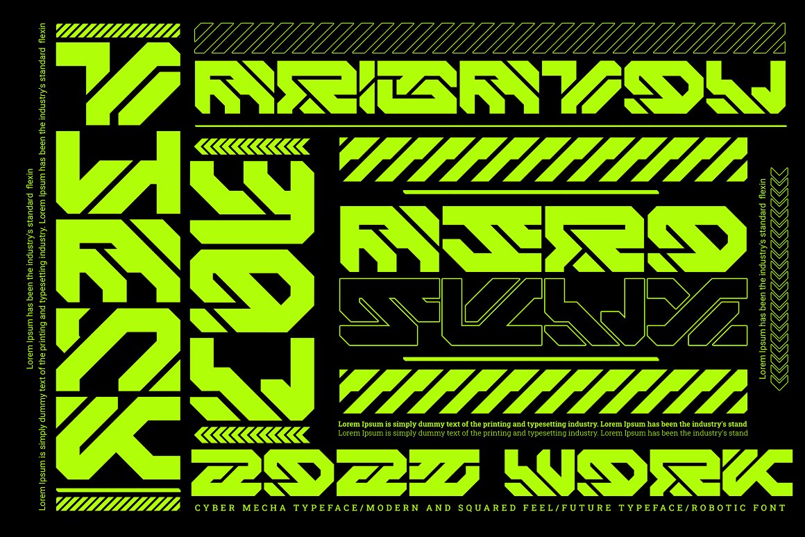 未来工业机械赛博科幻机甲海报标题LOGO设计英文字体安装包 Aero Flux | Modern Cyber Mecha Font（7939） -