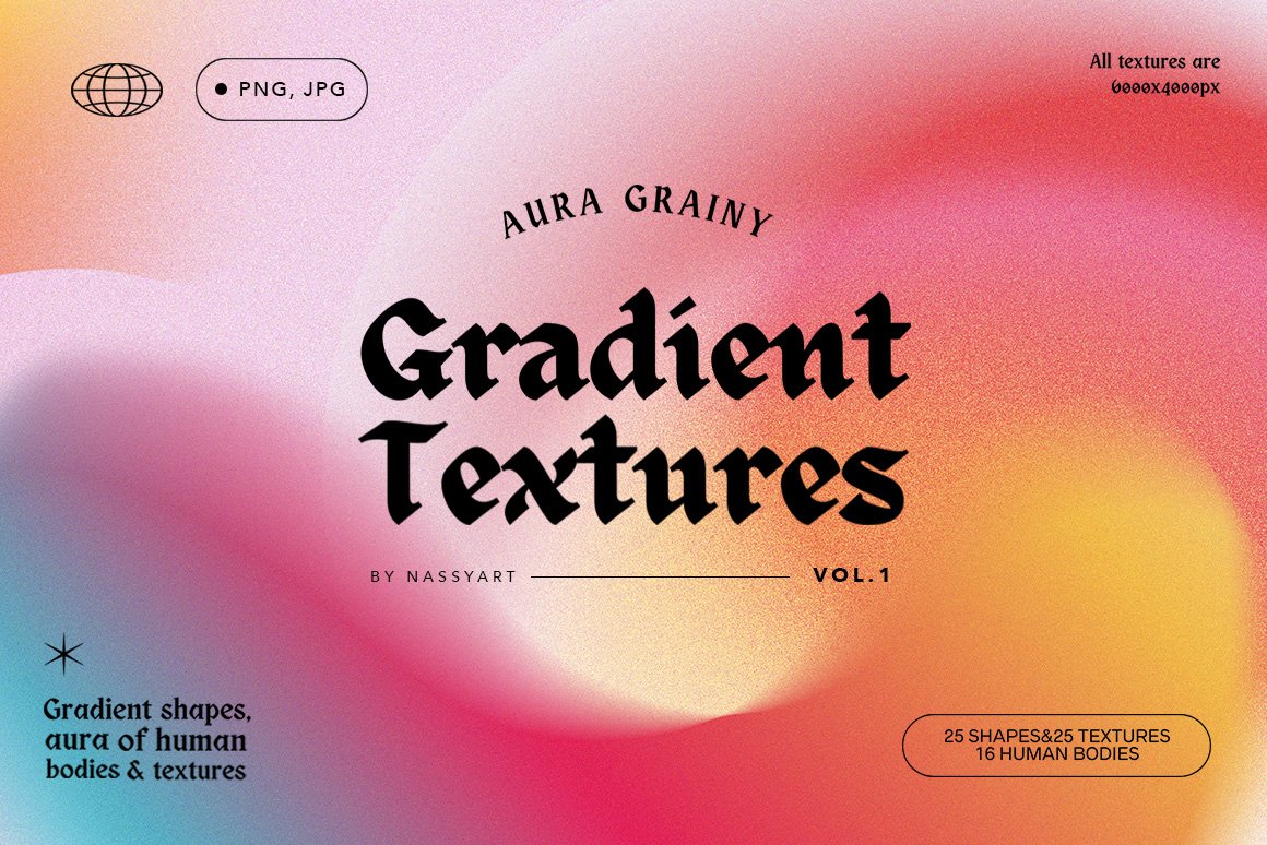 25款复古怀旧光环人影颗粒弥散光渐变抽象艺术背景肌理套装 Aura Gradient Grainy Textures（7807） -