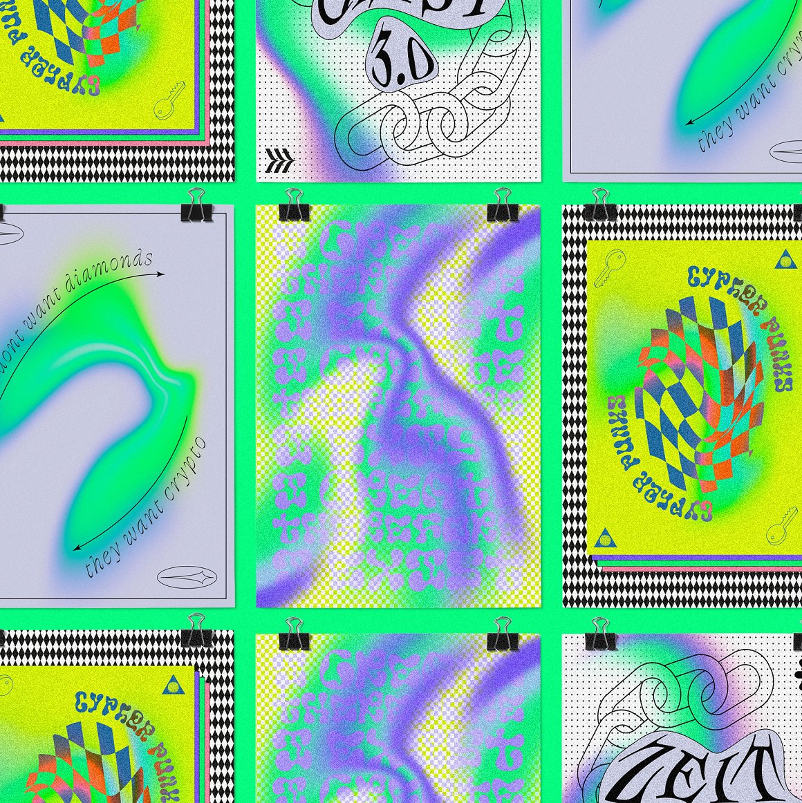 潮流迷幻渐变复古科幻霓虹弥散光海报背景底纹图片设计素材 NEON DREAM Gradient Set（7810） -