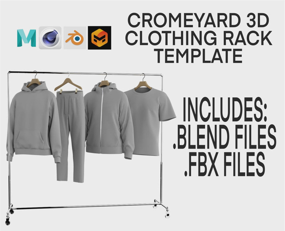 CROMEYARD 逼真高级服饰3D服装展示衣架模型 3D CLOTHING RACK LAYOUT V1（7815） -