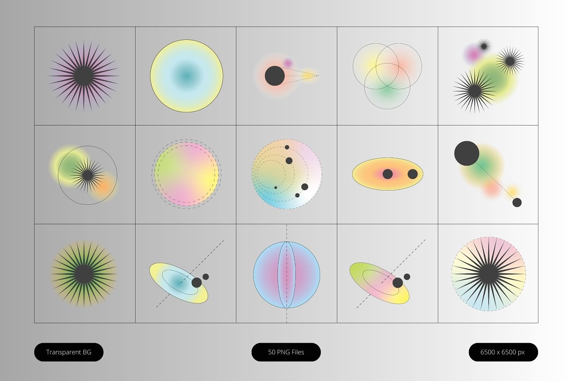 50款复古创意抽象几何弥散光渐变高清PNG免扣背景元素设计套装 Gradient Glow Orbit Shape（8135） -