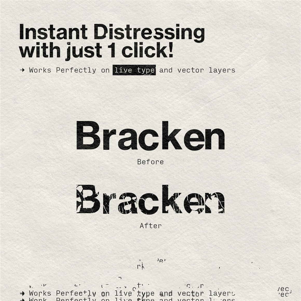 复古纸张裂痕粗糙纹理效果文本标题设计PS图层样式素材包 Bracken – Dry Transfer（8128） -