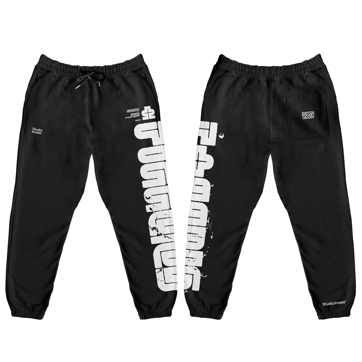 Studio Innate 新潮高分辨率逼真褶皱品牌运动裤印花设计PSD样机 Premium Sweatpants Mockup（8089） -