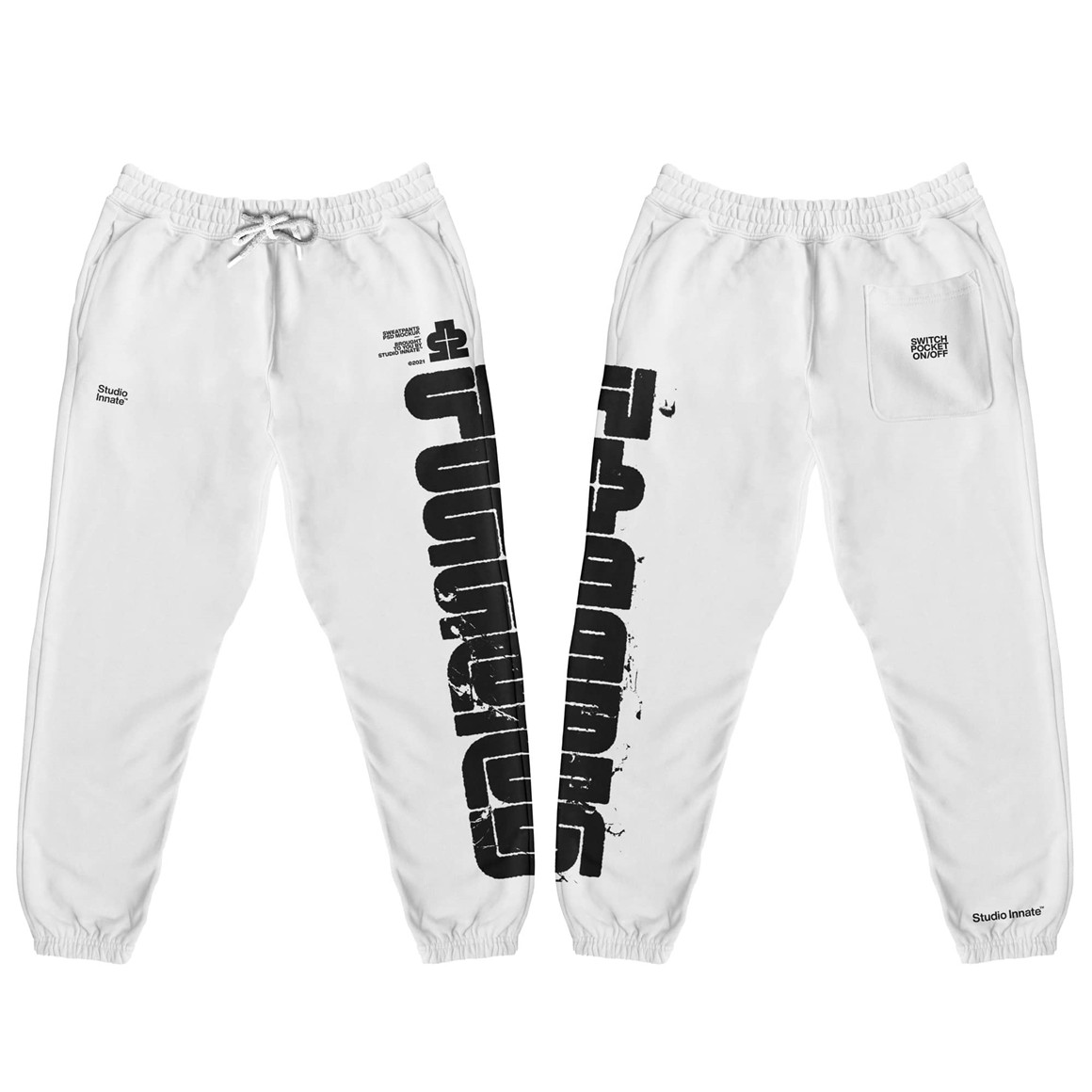 Studio Innate 新潮高分辨率逼真褶皱品牌运动裤印花设计PSD样机 Premium Sweatpants Mockup（8089） -