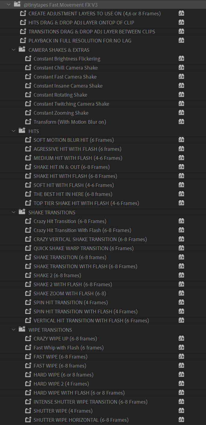 AE+PR预设：嘻哈风格快节奏画面快速运动摇晃转场过渡预设素材 TinyTapes FAST MOVEMENT FX V3（8028） -