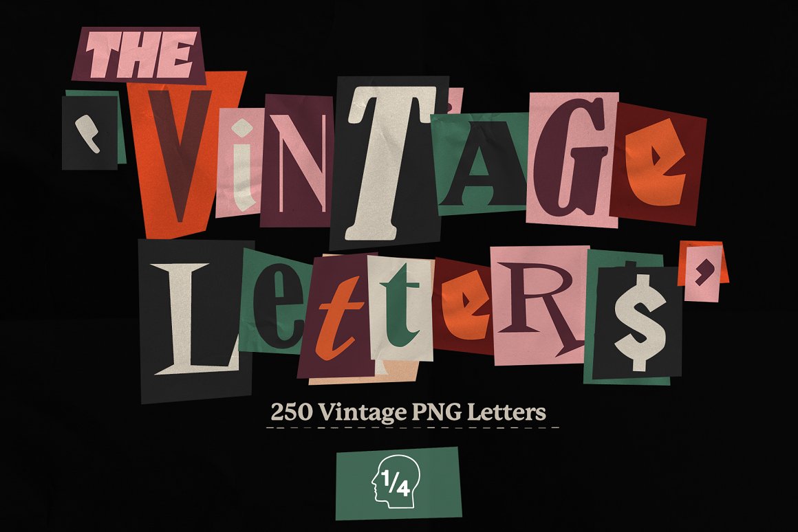 205个高清复古老式数字字母剪贴画拼贴画PNG免抠图设计素材包 Vintage Letters（8479） -