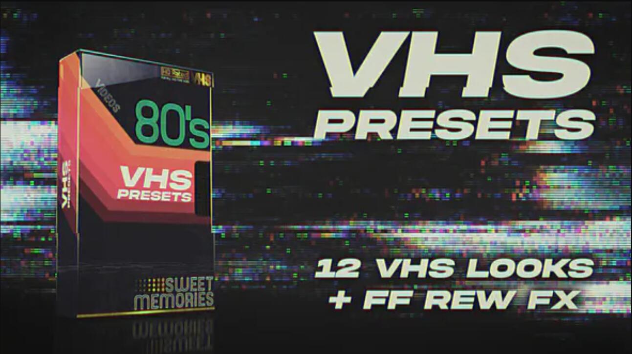 PR模板：80年代复古VHS故障损坏录像带颗粒视觉效果包 VHS Look Presets Pack（8436） -