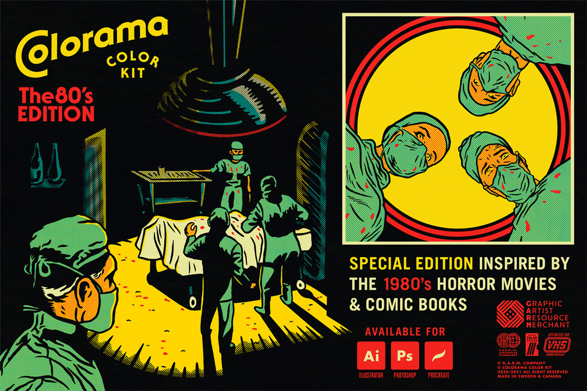 80年代复古恐怖电影漫画书艺术品图形设计调色板 Colorama Color Kit - 80&#039;s Edition (Photoshop)（8404） -