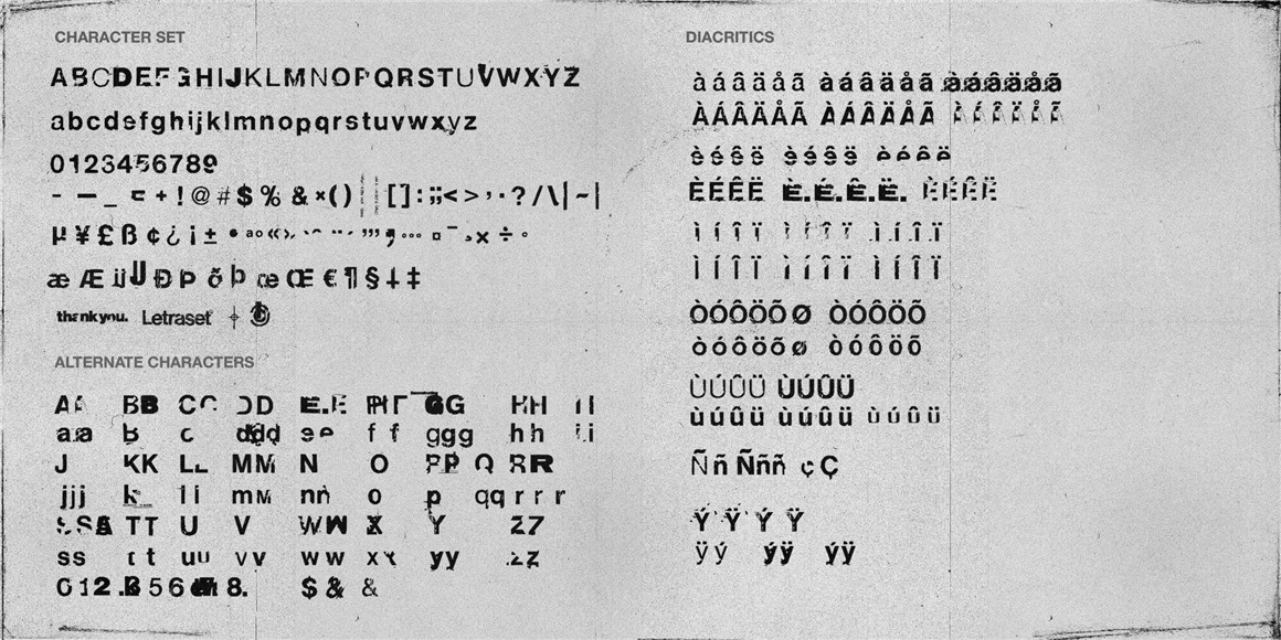 90年代复古做旧墨迹破损砂砾排版贴花转印英文字体下载 Swiss Grit Display Font（8760） -