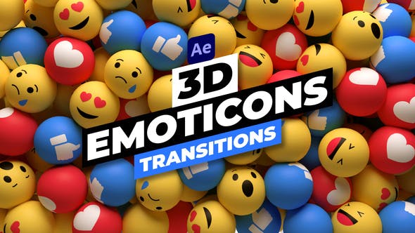 AE/PR模板：3D表情符号落下转场过渡模板3D Emoticons Transitions（8673） -