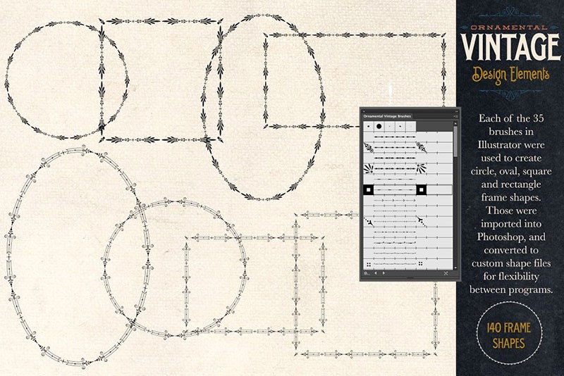 欧式复古手绘边框AI笔刷和PS形状素材 - 笔刷下载 -