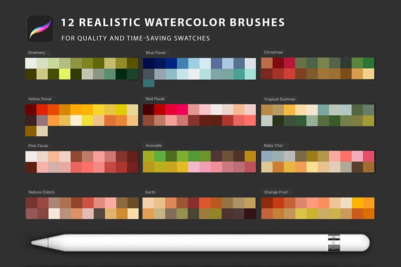 Procreate水彩插画笔刷套件 - 笔刷下载 -