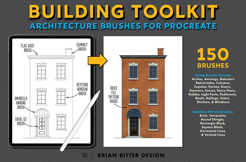 建筑设计绘图Procreate+AI+Affinity笔刷套装 - 笔刷下载 -