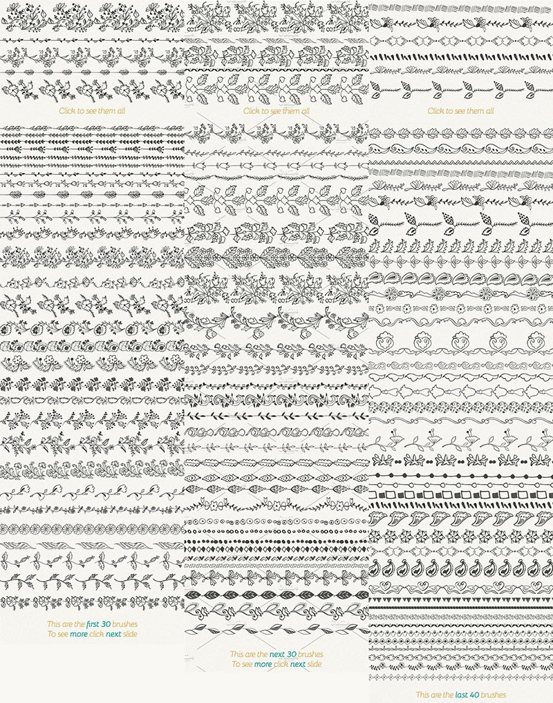 100个手绘花纹图案AI笔刷 - 笔刷下载 -