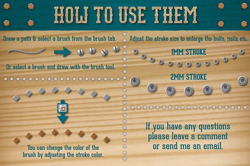 螺栓、铆钉和钉子AI矢量笔刷 - 笔刷下载 -
