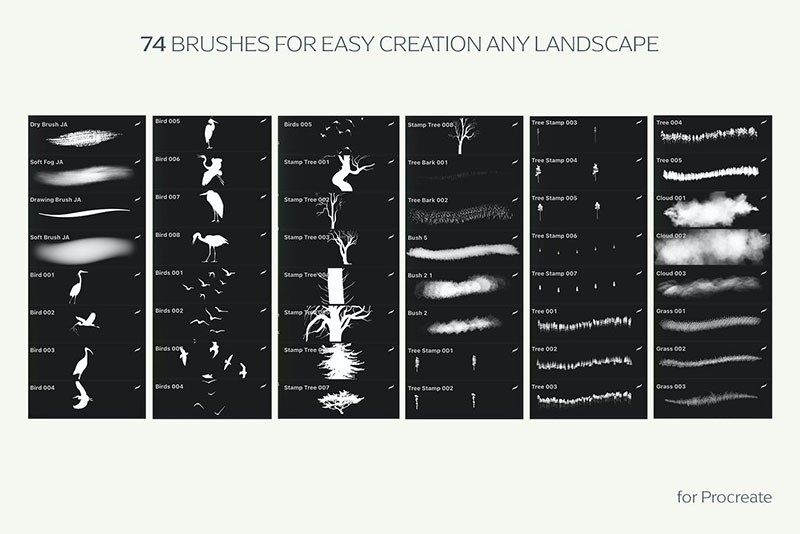 74个树叶和草地Procreate笔刷 - 笔刷下载 -