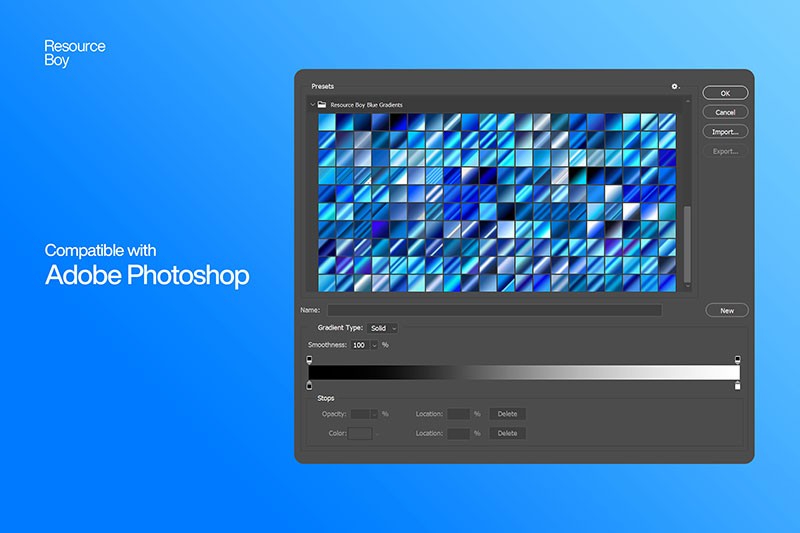 200个蓝色立体渐变色PS预设，grd格式 - PS样式 -