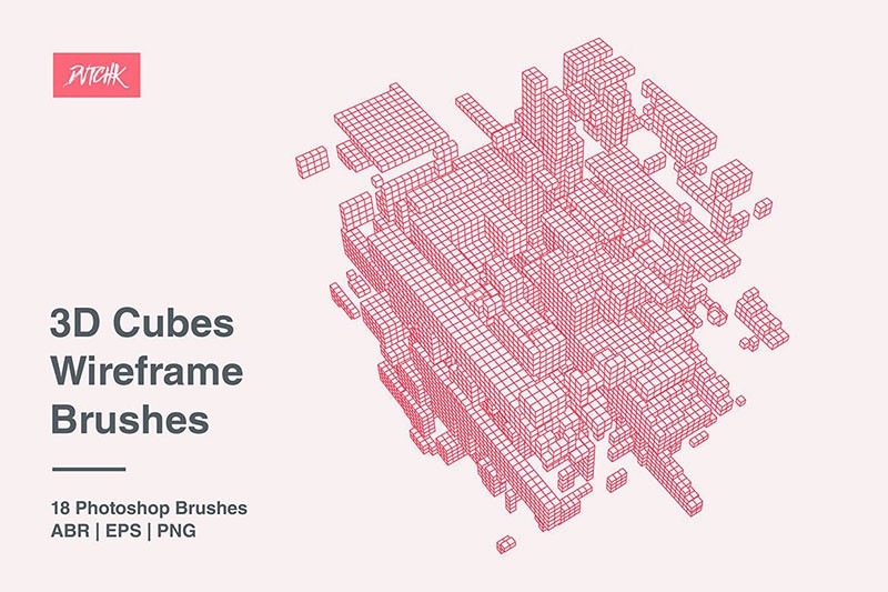 三维立方体线框图PS笔刷 - 笔刷下载 -