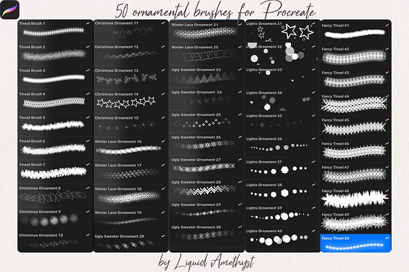 50个Procreate圣诞画笔套装 - 笔刷下载 -