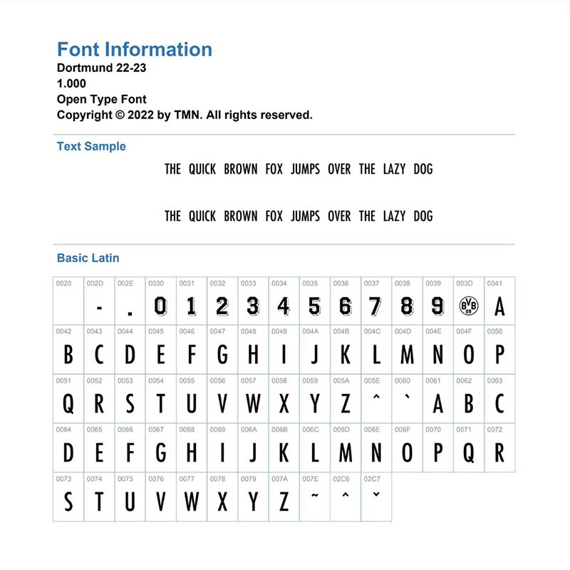 多特蒙德 2022-2023 赛季球衣字体 - 字体下载 -