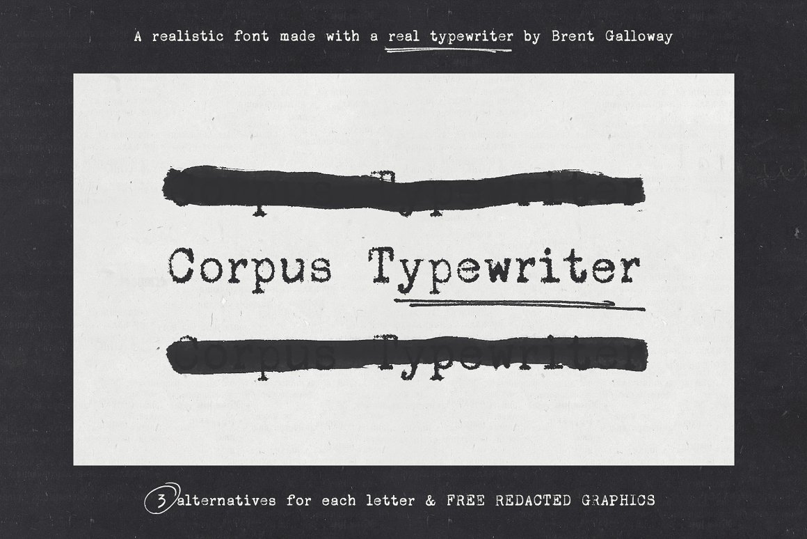 复古做旧喷墨手写打字机效果品牌Logo标题衬线英文字体素材 Corpus Typewriter Font（9021） -