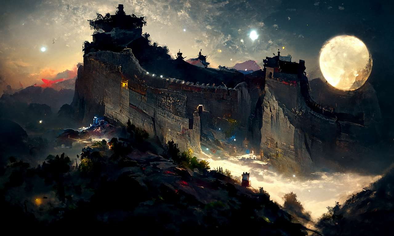 中国长城画，夜空中柔和的月光 - 全部作品 - AI绘画 -