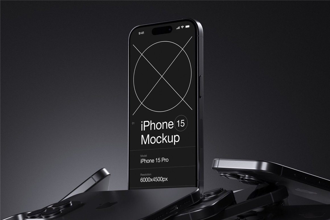 16款工业黑化风苹果手机iPhone 15 Pro屏幕演示效果图PSD样机模板 I-Mockups: iPhone 15 Pro（9043） -