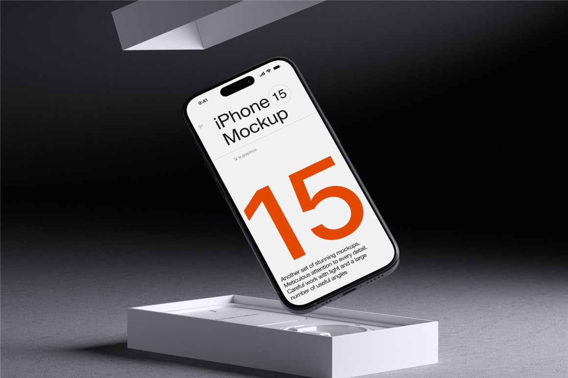 16款工业黑化风苹果手机iPhone 15 Pro屏幕演示效果图PSD样机模板 I-Mockups: iPhone 15 Pro（9043） -