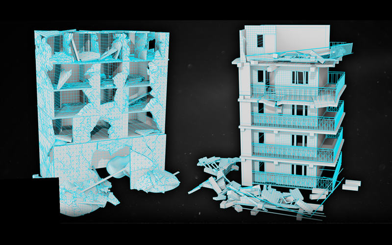 Blender房屋废墟破损建筑3D模型大楼建筑物废墟毁坏楼房基础白模_