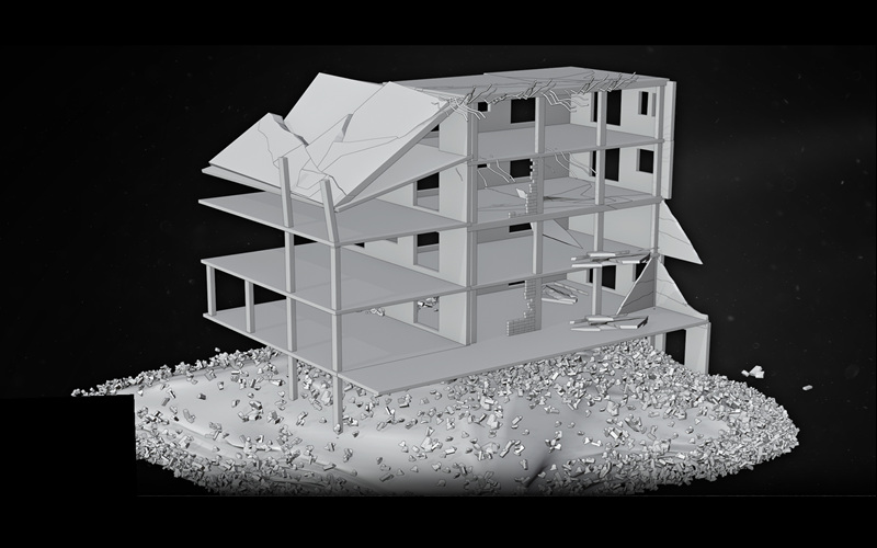 Blender房屋废墟破损建筑3D模型大楼建筑物废墟毁坏楼房基础白模_