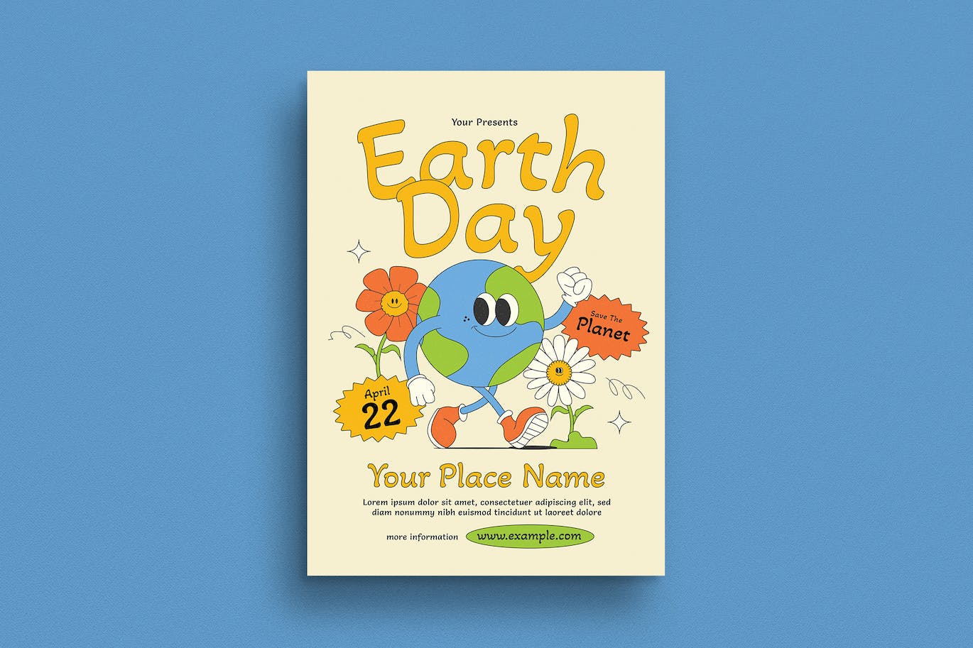 时髦的卡通地球日活动海报设计 Trendy Cartoon Earth Day Event Flyer