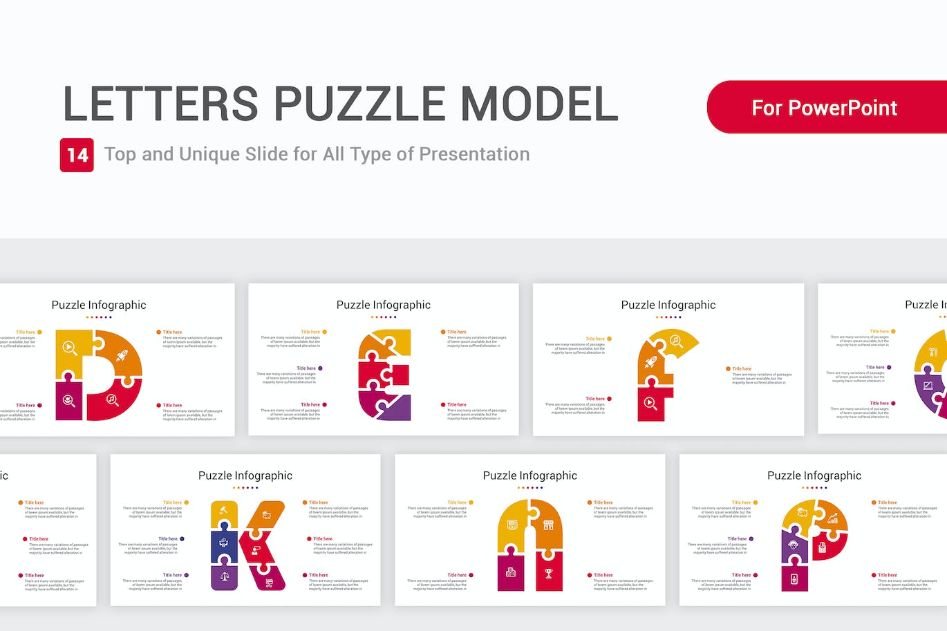 字母拼图模型Powerpoint幻灯片模板 Letters Puzzle Model PowerPoint Template