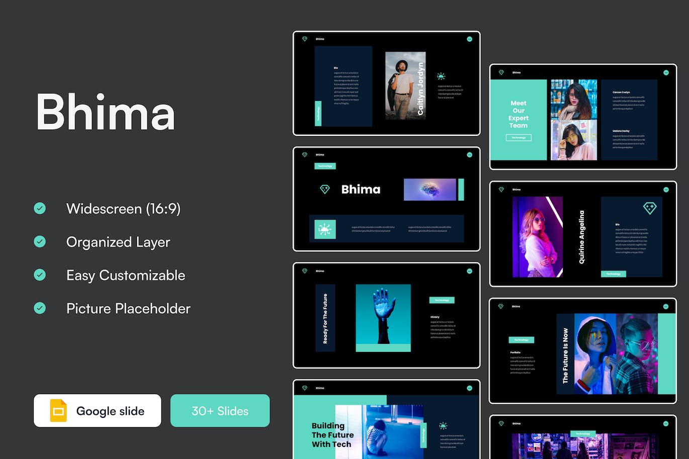 现代暗黑主题Google幻灯片模板下载 Bhima &#8211; Modern Dark Theme Google Slides