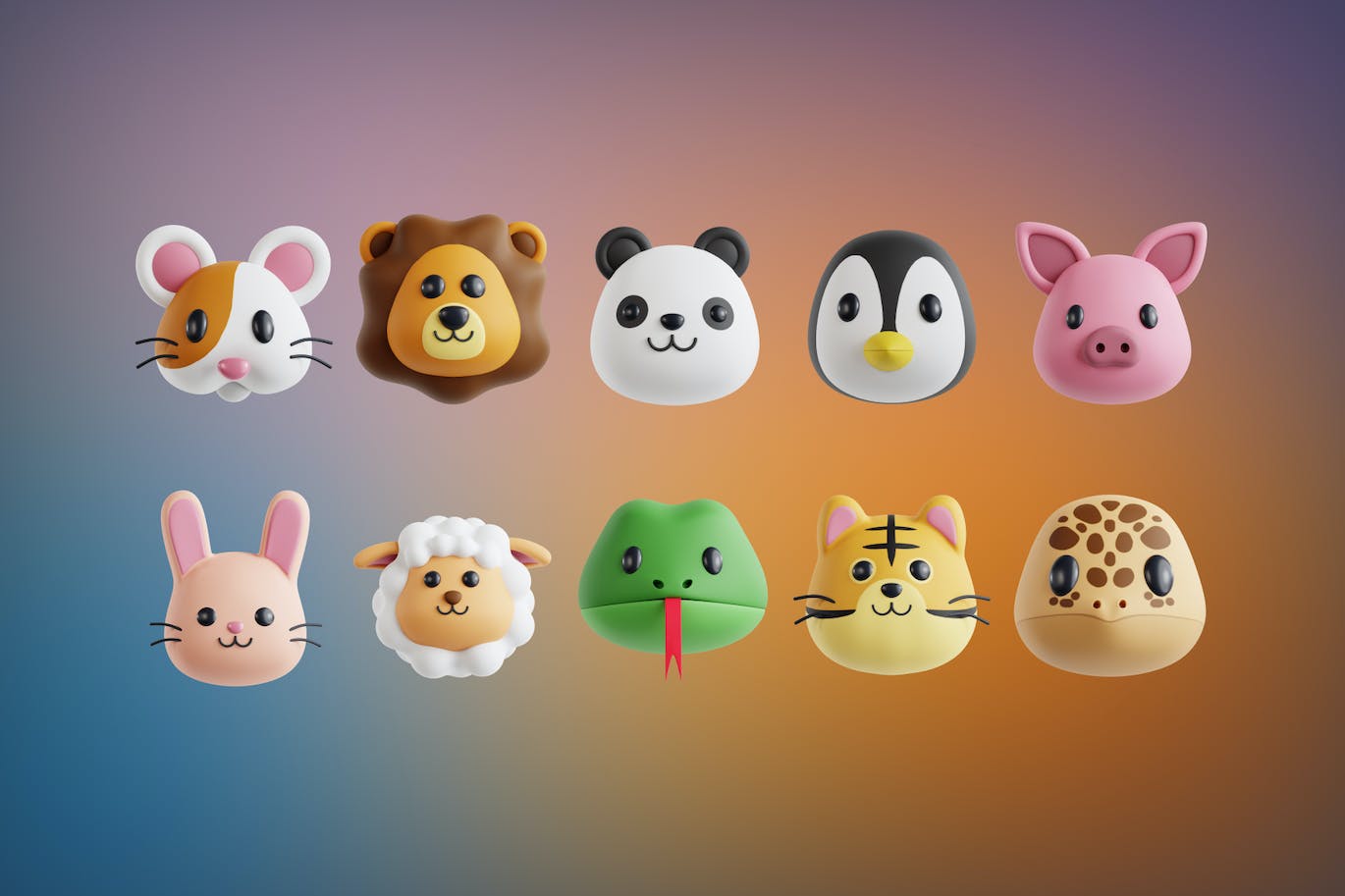 3D动物头像图标集v2 Animals v.2 3D Icon Set