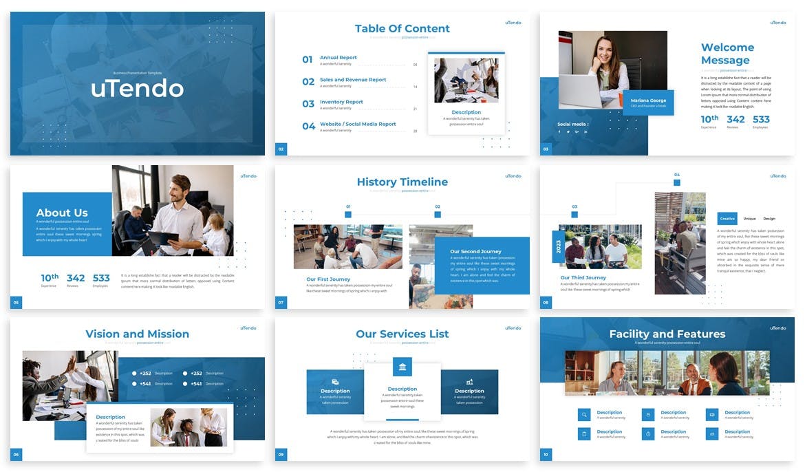 现代商业主题Google幻灯片演示文稿模板 Utendo &#8211; Business Google Slides Template