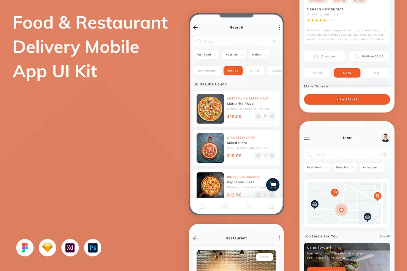 食品&amp;餐厅配送移动应用UI设计套件 Food &amp; Restaurant Delivery Mobile App UI Kit