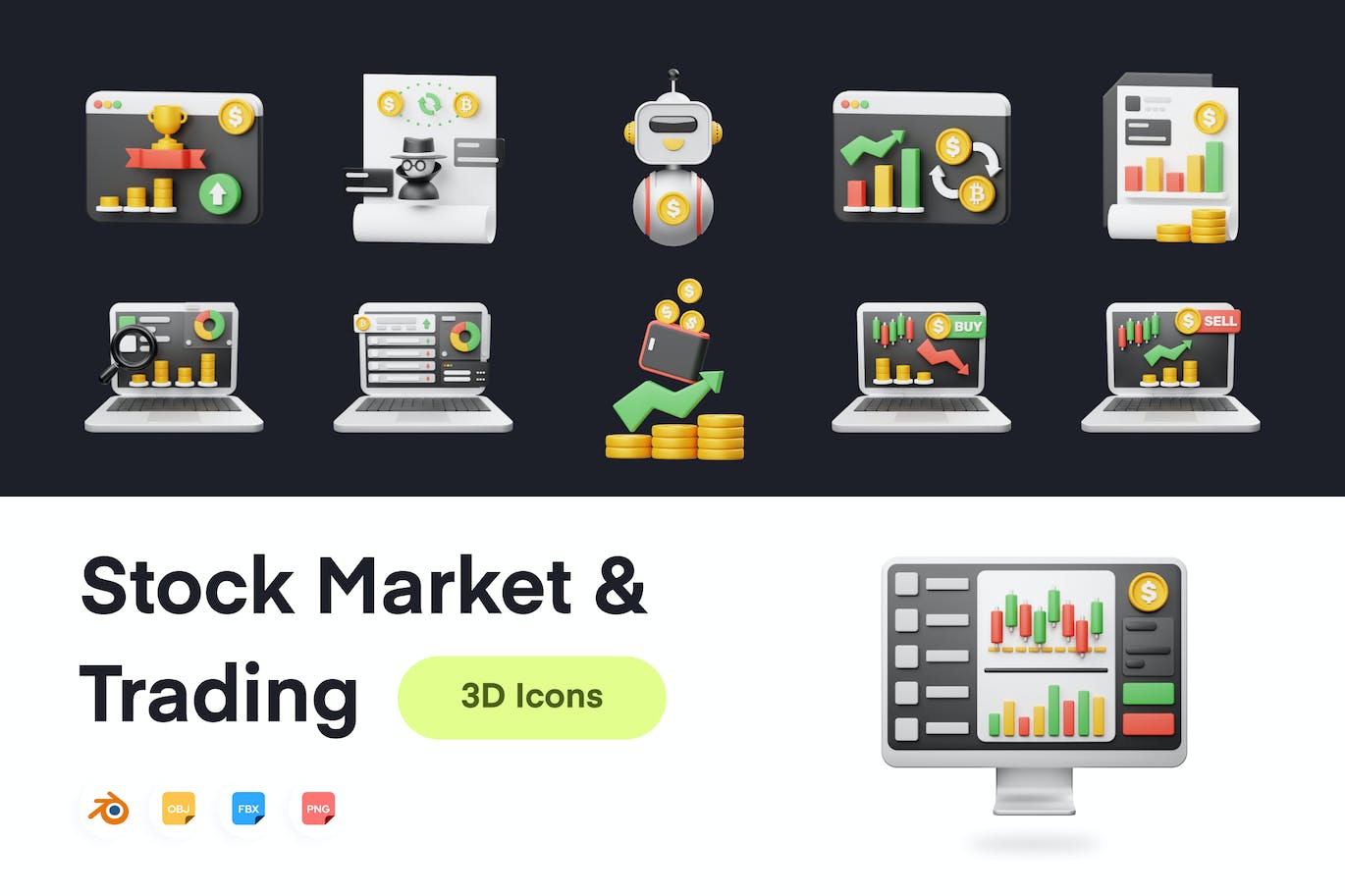 股票市场和交易3D图标 Stock Market And Trading 3D Icon