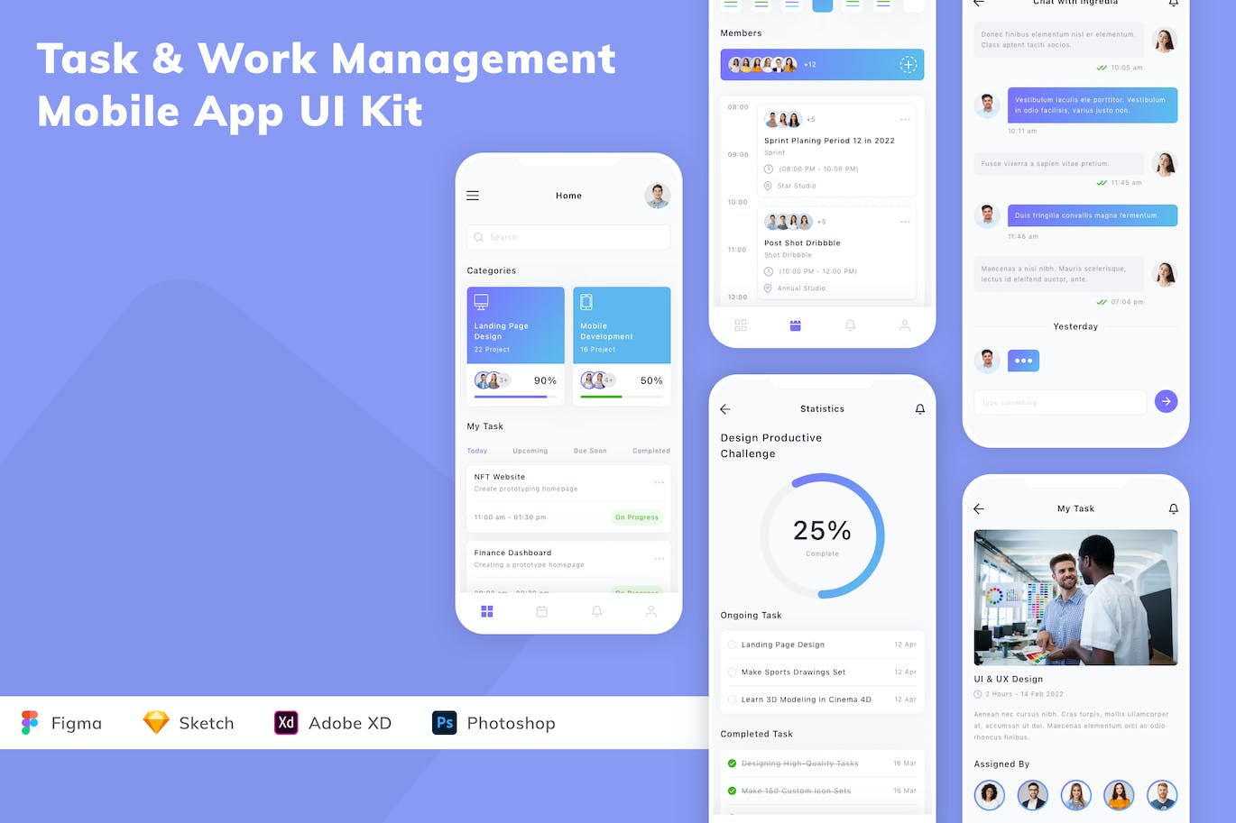 任务和工作管理移动应用UI设计套件 Task &amp; Work Management Mobile App UI Kit