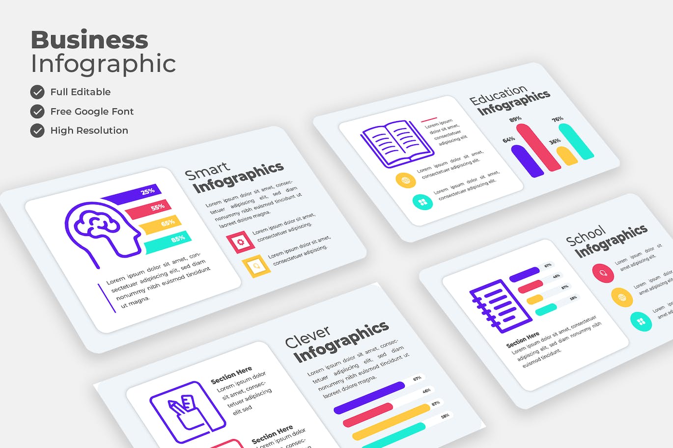 教育教学主题信息图表模板 Education Infographics Template