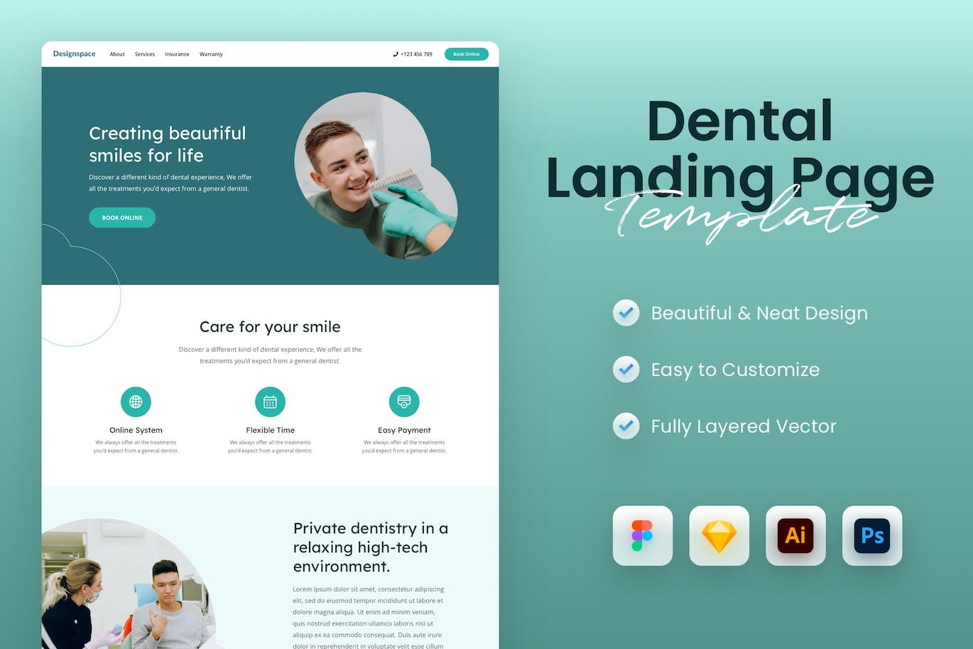 牙齿牙科网站着陆页设计模板 Landing Page Design Template