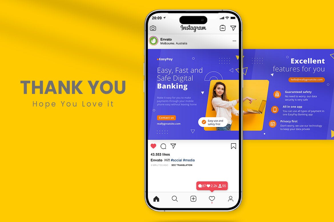 网上银行Instagram轮播图模板 Online Banking Instagram Carousel