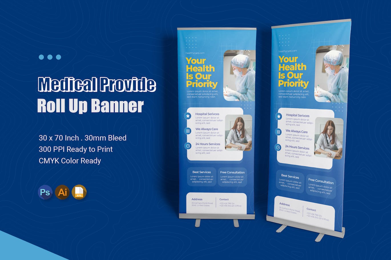 健康医疗服务易拉宝模板 Medical Provide Roll Up Banner