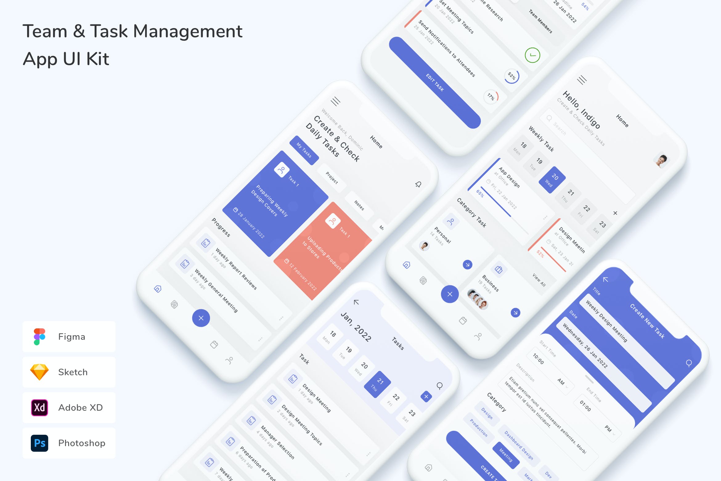 团队和任务管理移动应用UI设计套件 Team &amp; Task Management App UI Kit