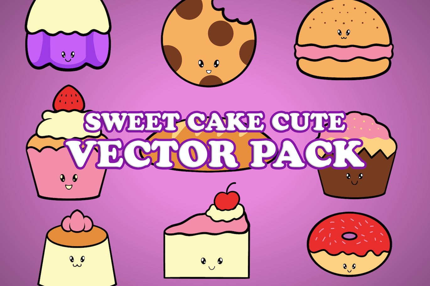 可爱的蛋糕卡通插画矢量素材 Cute Cake Cartoon Illustration Vector Pack