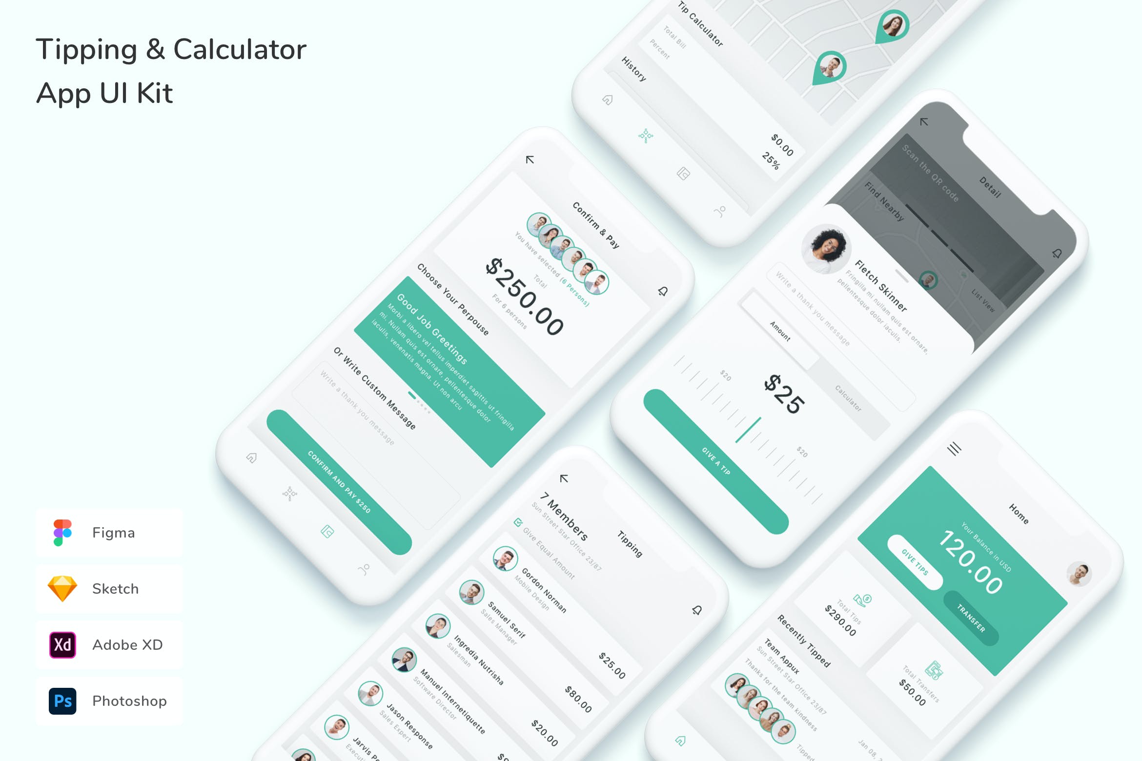 小费和计算器移动应用UI设计套件 Tipping &amp; Calculator App UI Kit