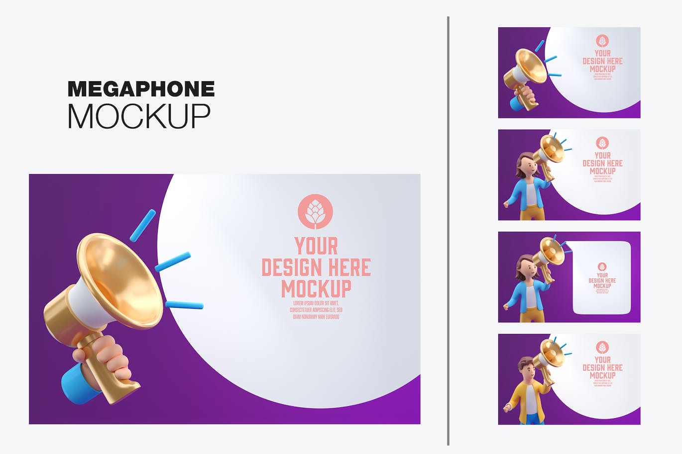 3D人物扩音器公告样机图psd素材 Set People Announcement Through Megaphone Mockup