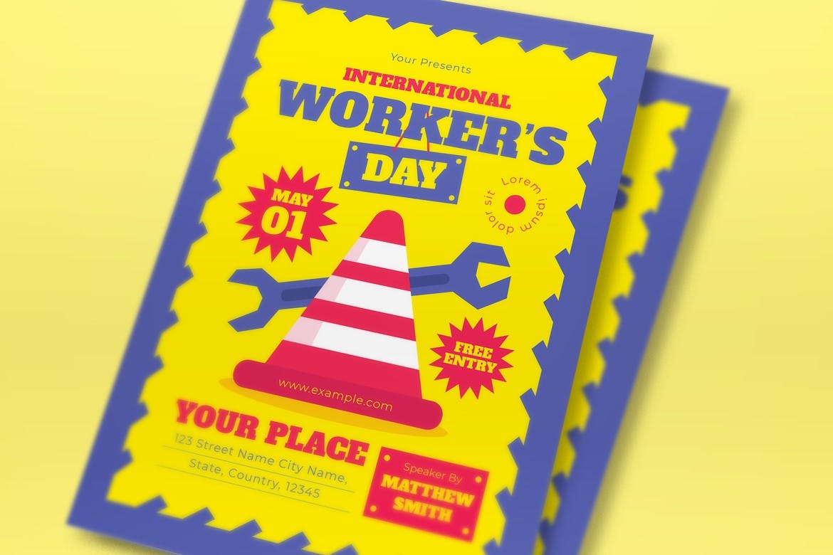 扁平化设计国际工人日宣传单模板下载 Flat Design International Worker Day Flyer Set